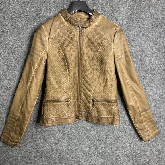 J2 Faux Leather Jacket Women XL Brown Aged Look Zip Front & Sleeves Lined - Picture 1 of 16